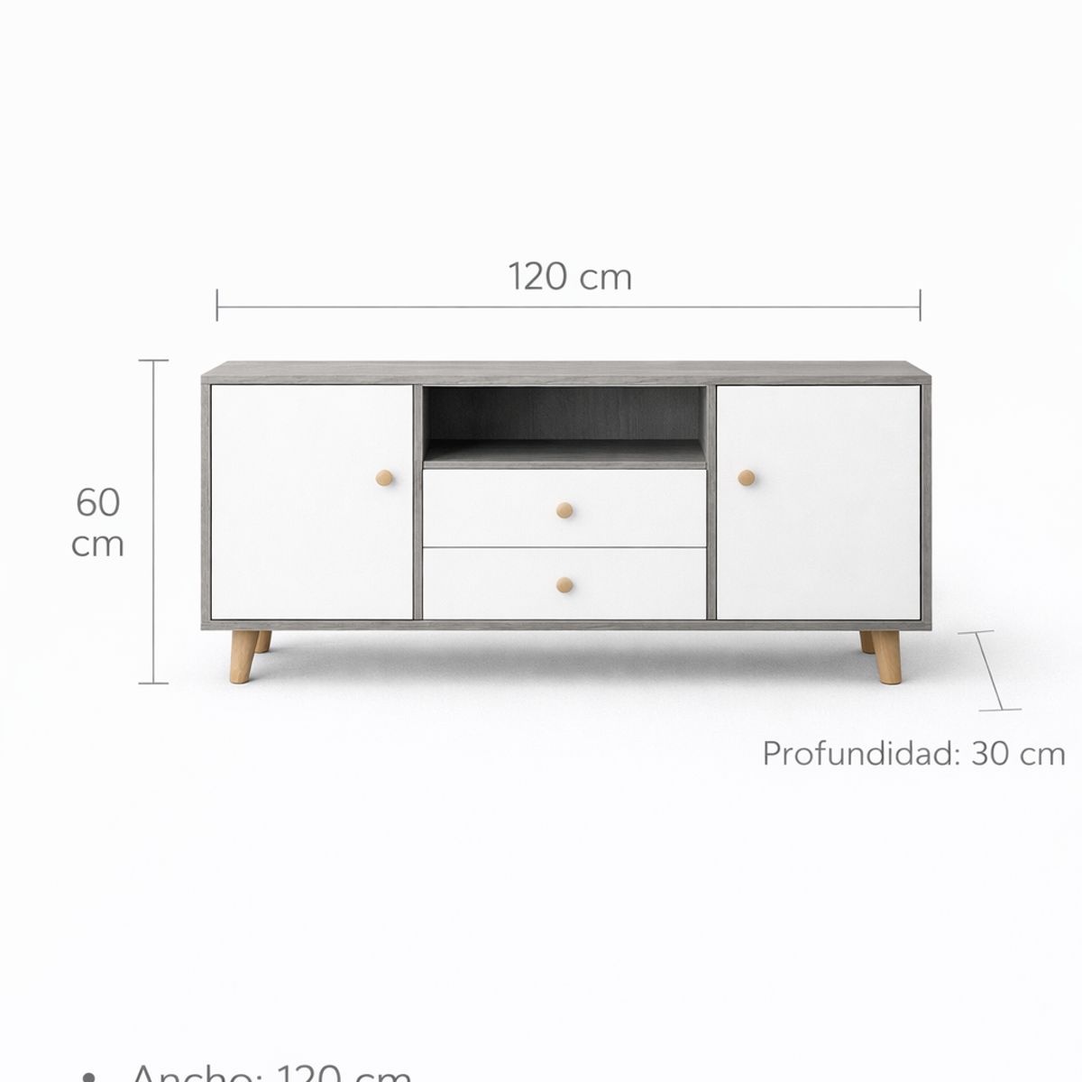 SPACE HOME - Rack TV 120 cm Terra Nova 2 Puertas 2 Cajones Gris Blanco
