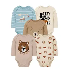 TEDMIMAK - Bodys manga larga pack 5 unidades oso cafe