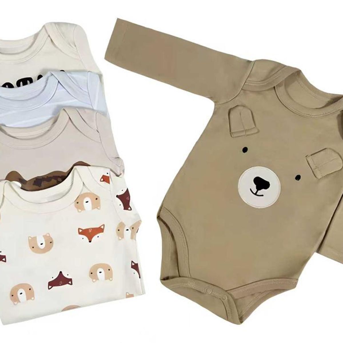 TEDMIMAK - bodys manga larga pack  5 unidades oso cafe