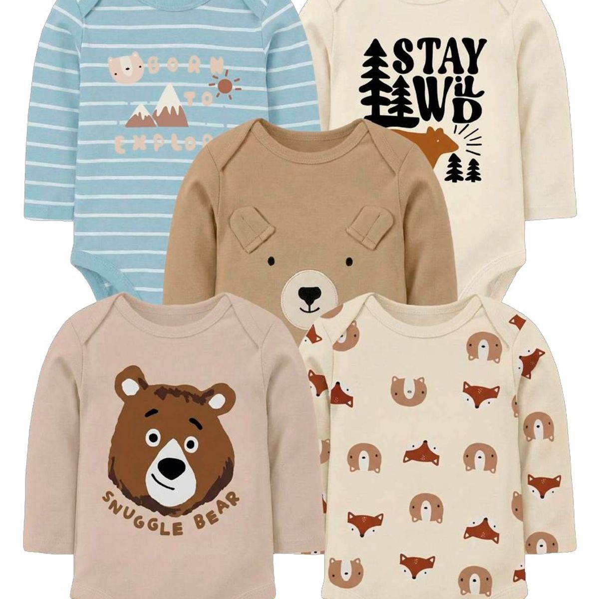 TEDMIMAK - bodys manga larga pack  5 unidades oso cafe
