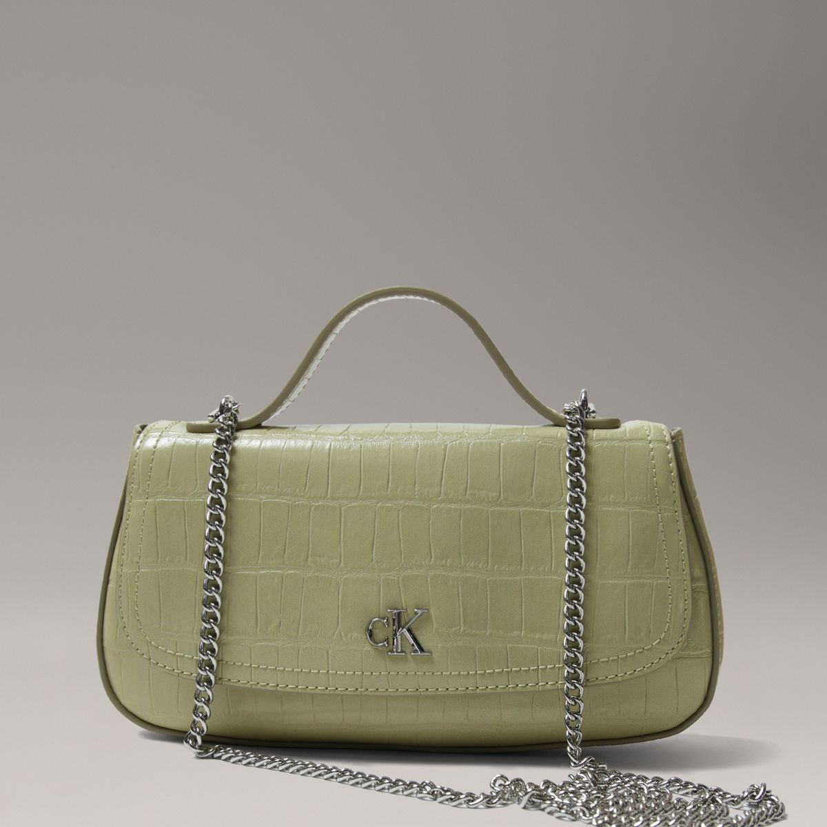 CALVIN KLEIN - Bandolera con Efecto Cocodrilo con Cadena Verde Calvin Klein