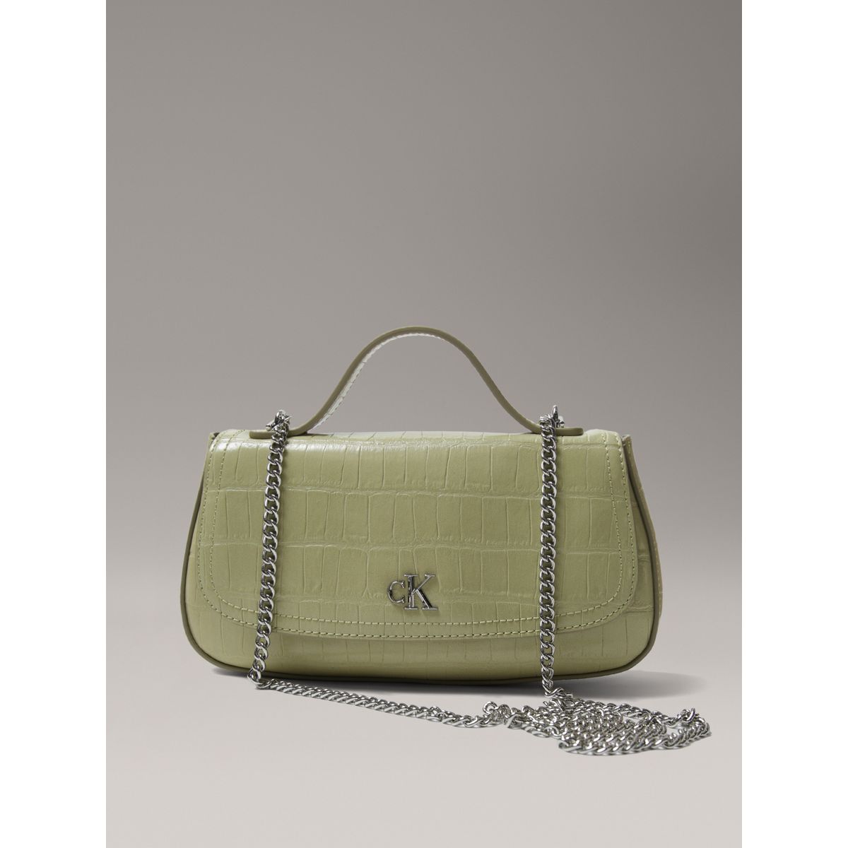 CALVIN KLEIN - Bandolera con Efecto Cocodrilo con Cadena Verde Calvin Klein