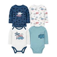 Bodys manga larga 100% algodon pack de 4 unidades dinosaurio celeste