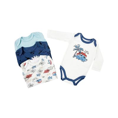 Imagen 2 del producto Bodys manga larga 100% algodon pack de 4 unidades dinosaurio celeste