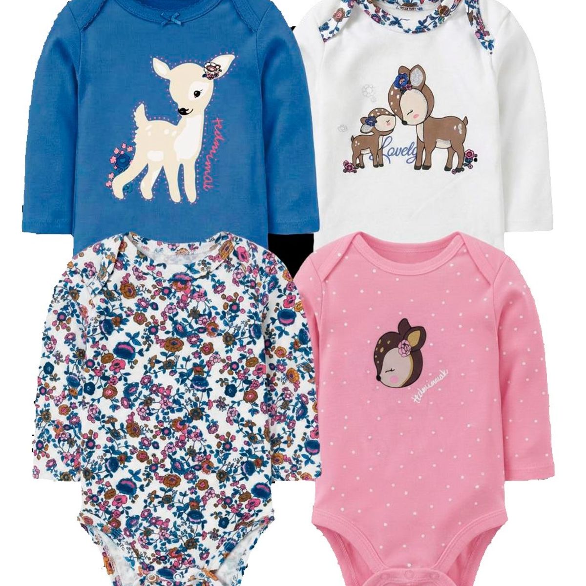 TEDMIMAK - bodys manga larga 100% algodon pack de 4 unidades  bambi