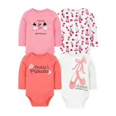 TEDMIMAK - Bodys manga larga 100% algodon pack de 4 unidades niña