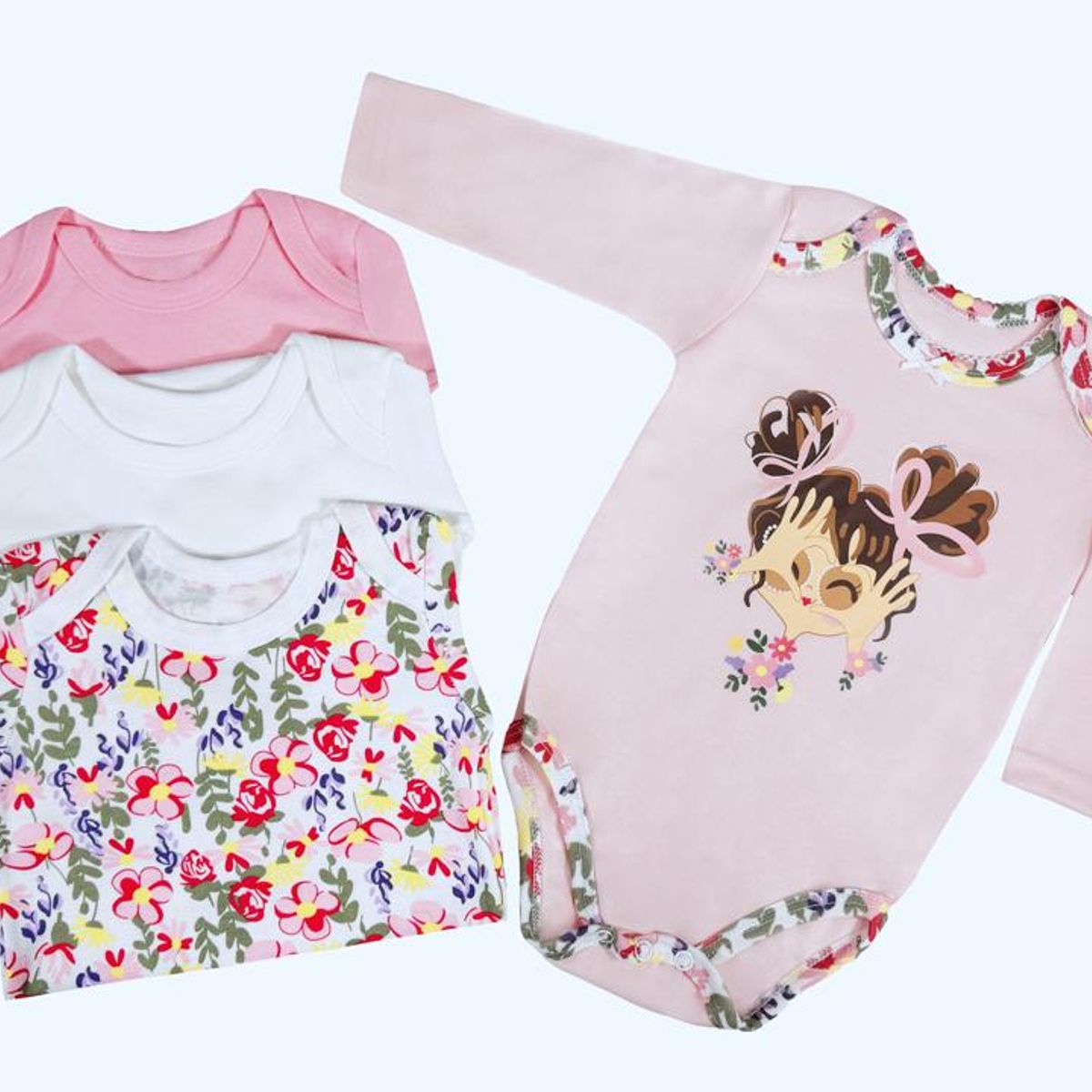 TEDMIMAK - bodys manga larga 100% algodon pack de 4 unidades niña