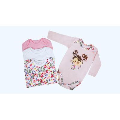 Imagen 2 del producto Bodys manga larga 100% algodon pack de 4 unidades niña