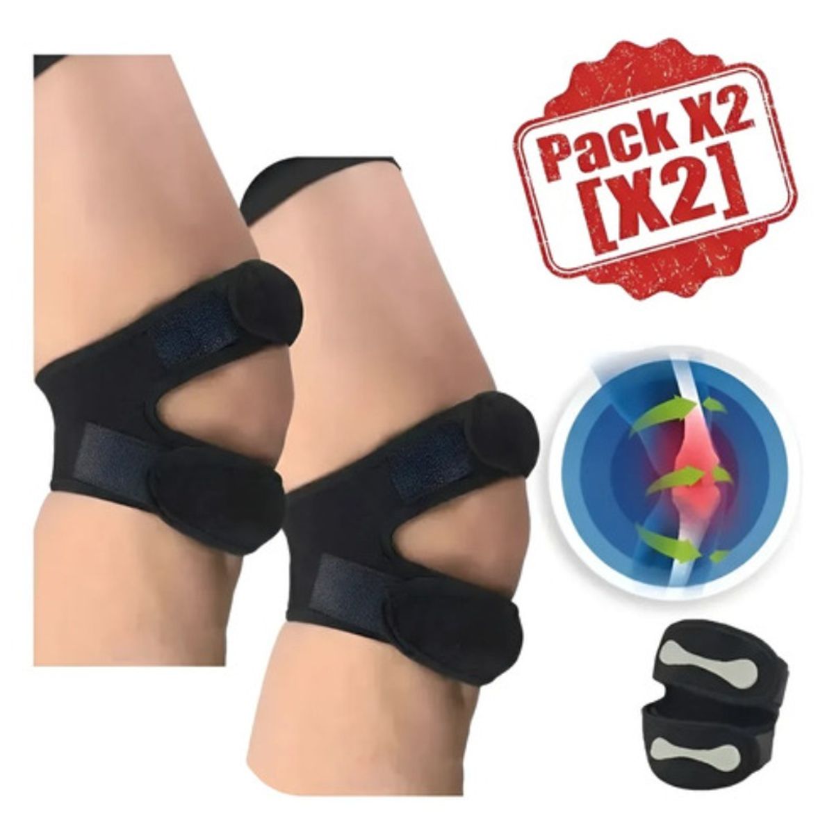 GENERICO - Pack X2 Rodillera Menisquera Doble Soporte Ortopedica Rotula Negro Unica