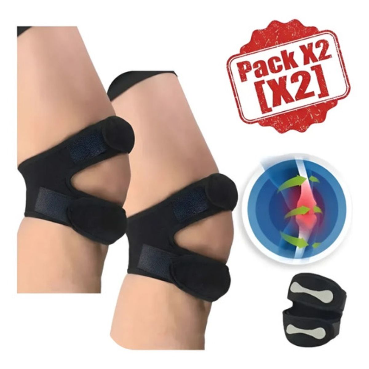 GENERICO - Pack X2 Rodillera Menisquera Doble Soporte Ortopedica Rotula Negro Unica