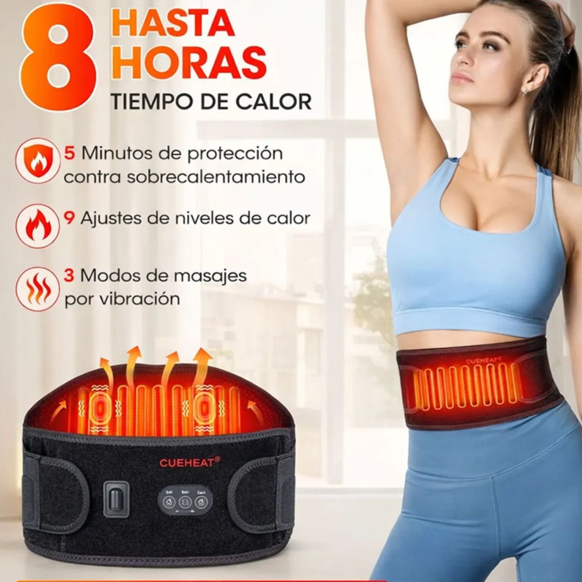 MOVI - Faja con 3 Niveles de Calor y Bolsillo para Gel Frío- Terapia Lumbar