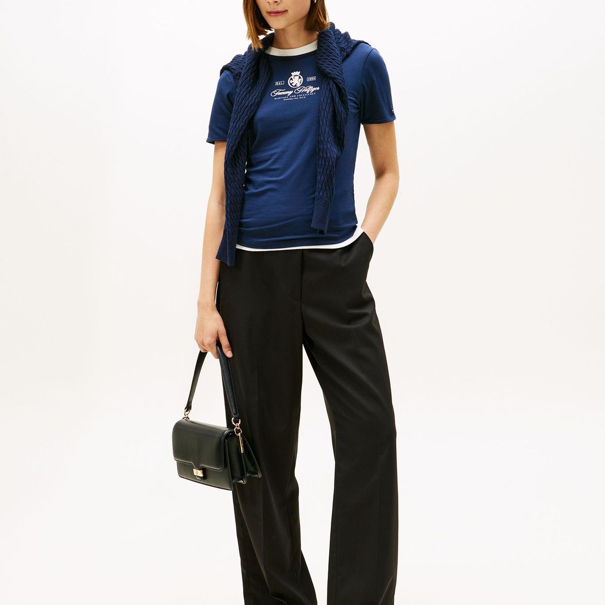 TOMMY HILFIGER - Polera Varsity Slim Fit Azul Tommy Hilfiger