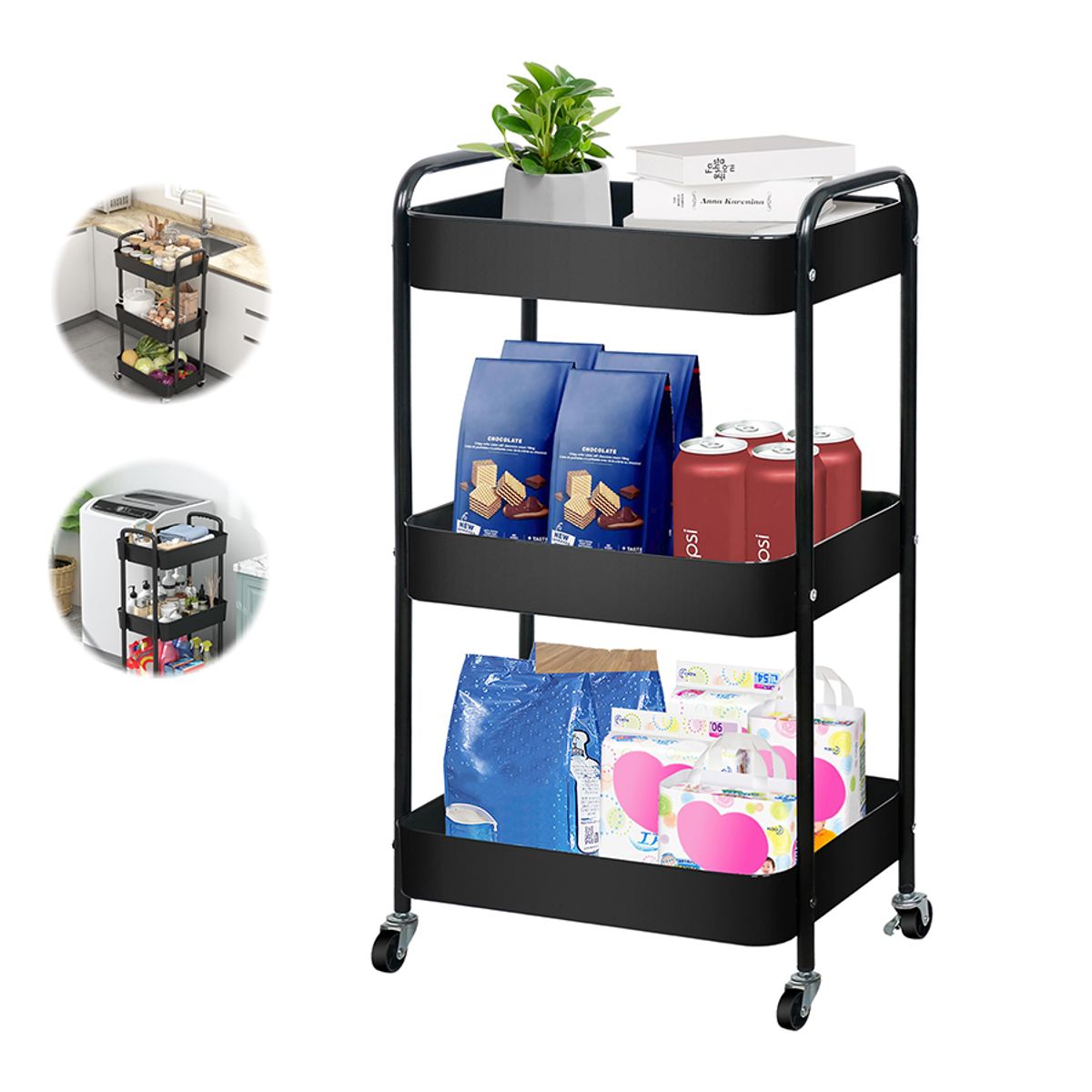 GENERICO - Carrito Organizador Portátil Cocina Baño Práctico 3 Pisos