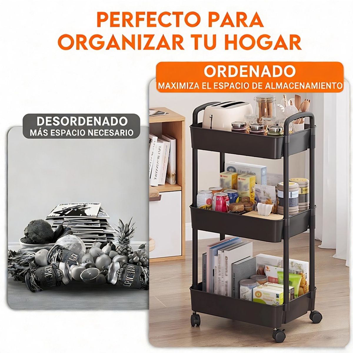 GENERICO - Carrito Organizador Portátil Cocina Baño Práctico 3 Pisos