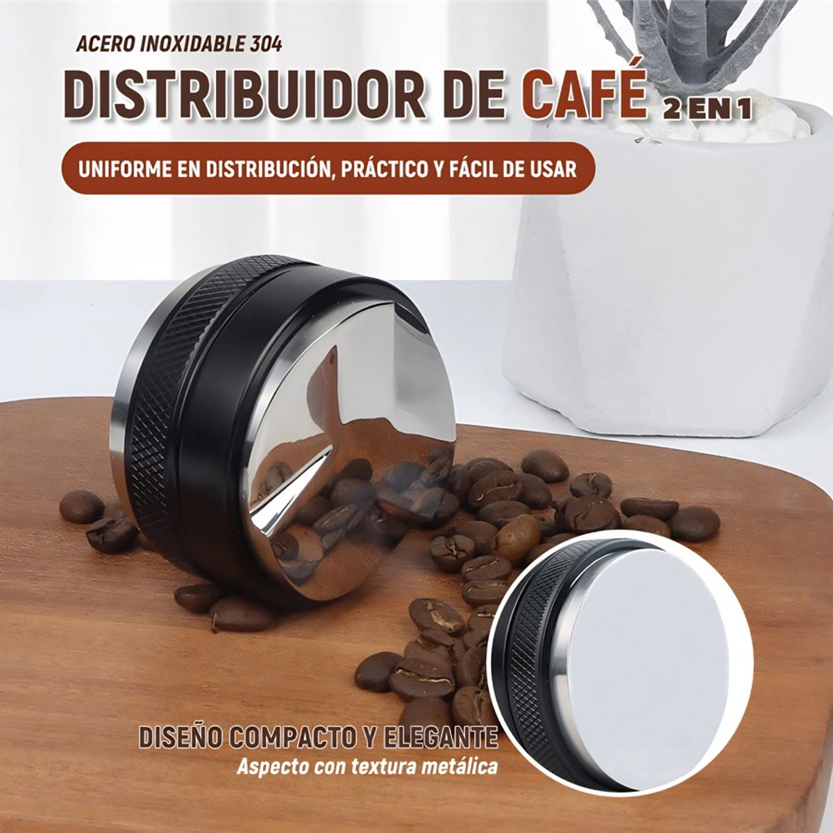 GENERICO - Herramienta Para Distribuir Café Negro Espresso Tamper 51mm