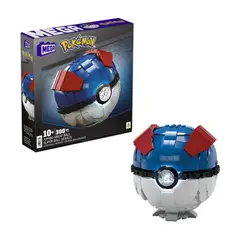 MEGA CONSTRUX - Set de Construcción MEGA Pokémon Jumbo Great Ball con Luz LED 299 Piezas - Superball Coleccionable con Base