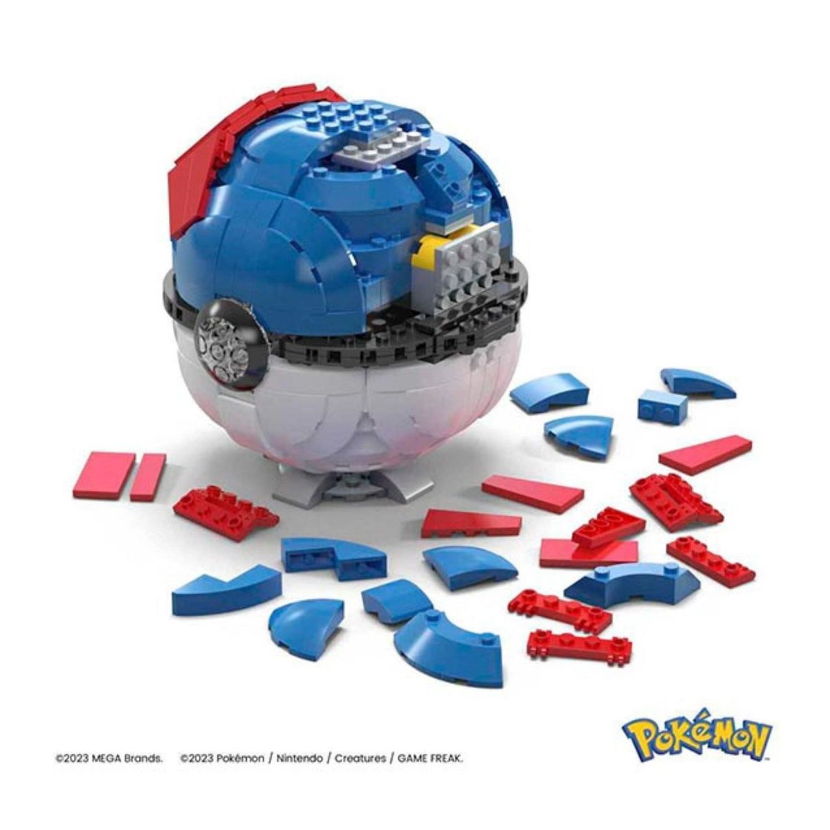 MEGA CONSTRUX - Set de Construcción MEGA Pokémon Jumbo Great Ball con Luz LED 299 Piezas - Superball Coleccionable con Base