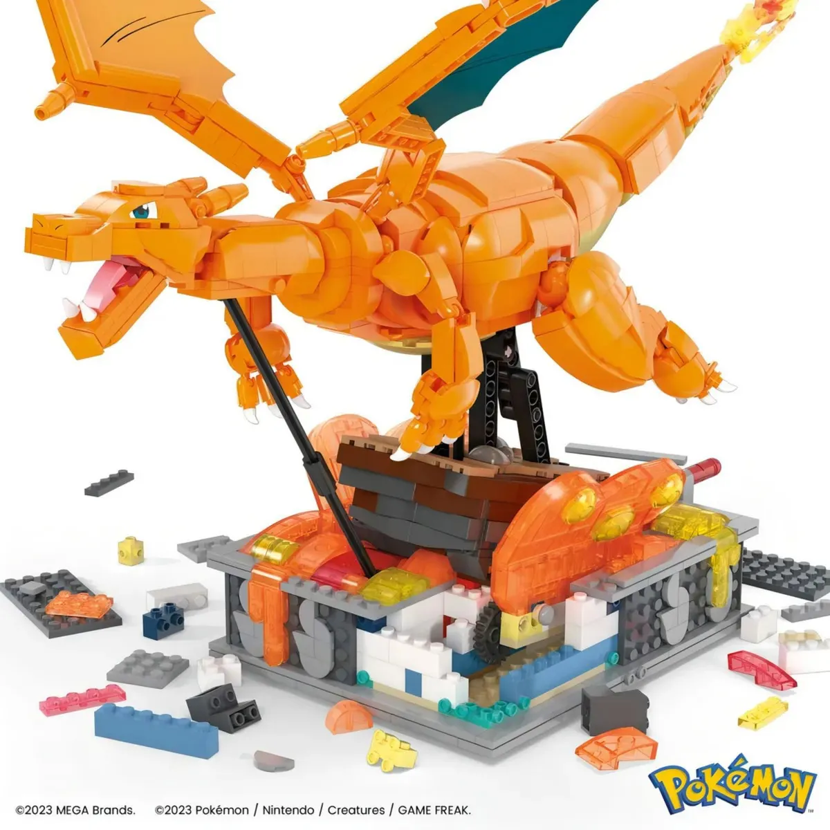 MEGA CONSTRUX - Set de Construcción MEGA Pokémon Charizard Motion Premium 1664 Piezas - Movimiento de Alas y Lava Coleccionable