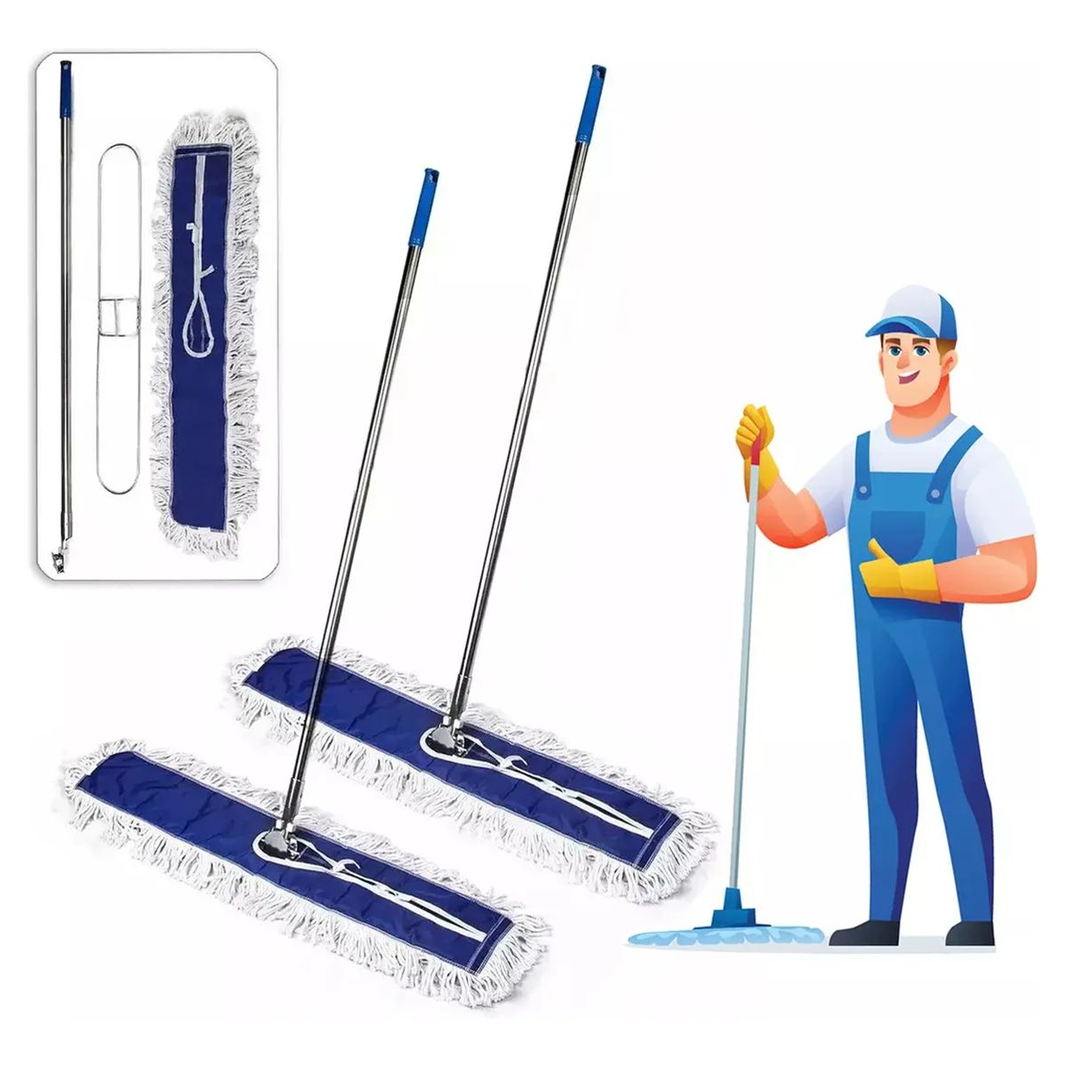 GENERICO - Pack 2 Mopa Seca Completa Industrial 90 Cm 36 Pulgadas Azul