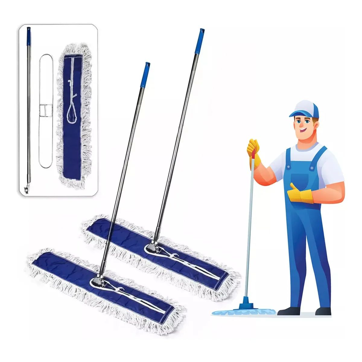 GENERICO - Pack 2 Mopa Seca Completa Industrial 90 Cm 36 Pulgadas Azul