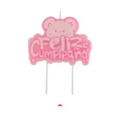 GENERICO - Vela feliz cumpleños bebe oso rosa