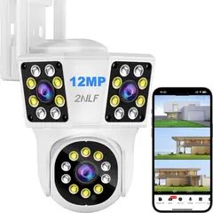 2NLF - 2nlf® 12mp Cámara de Seguridad Exterior 3 Lentes 3 Pantalla Zoom Digital 10xCámara Vigilancia Blanco