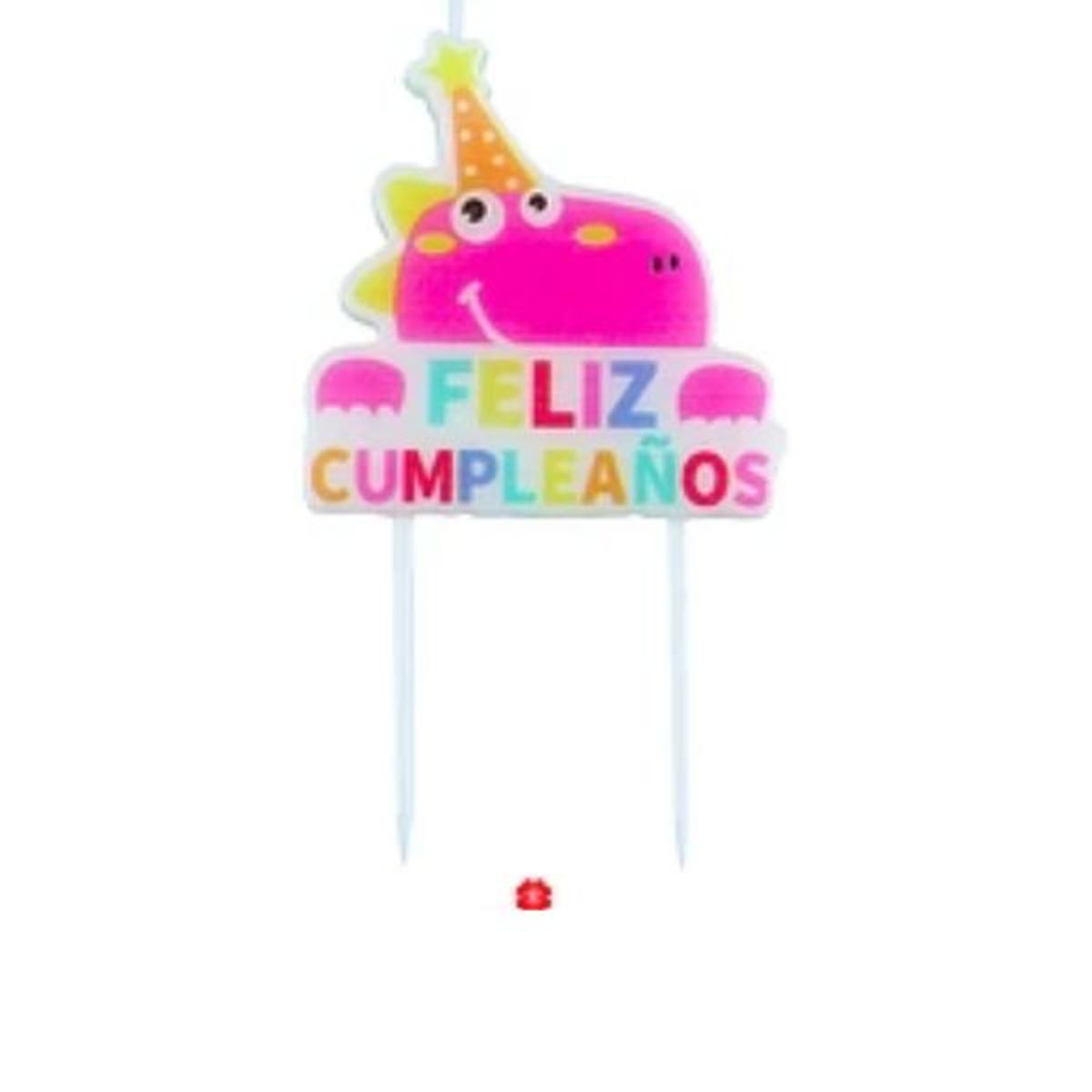 GENERICO - Vela feliz cumpleaños dinosaurio color aleatorio