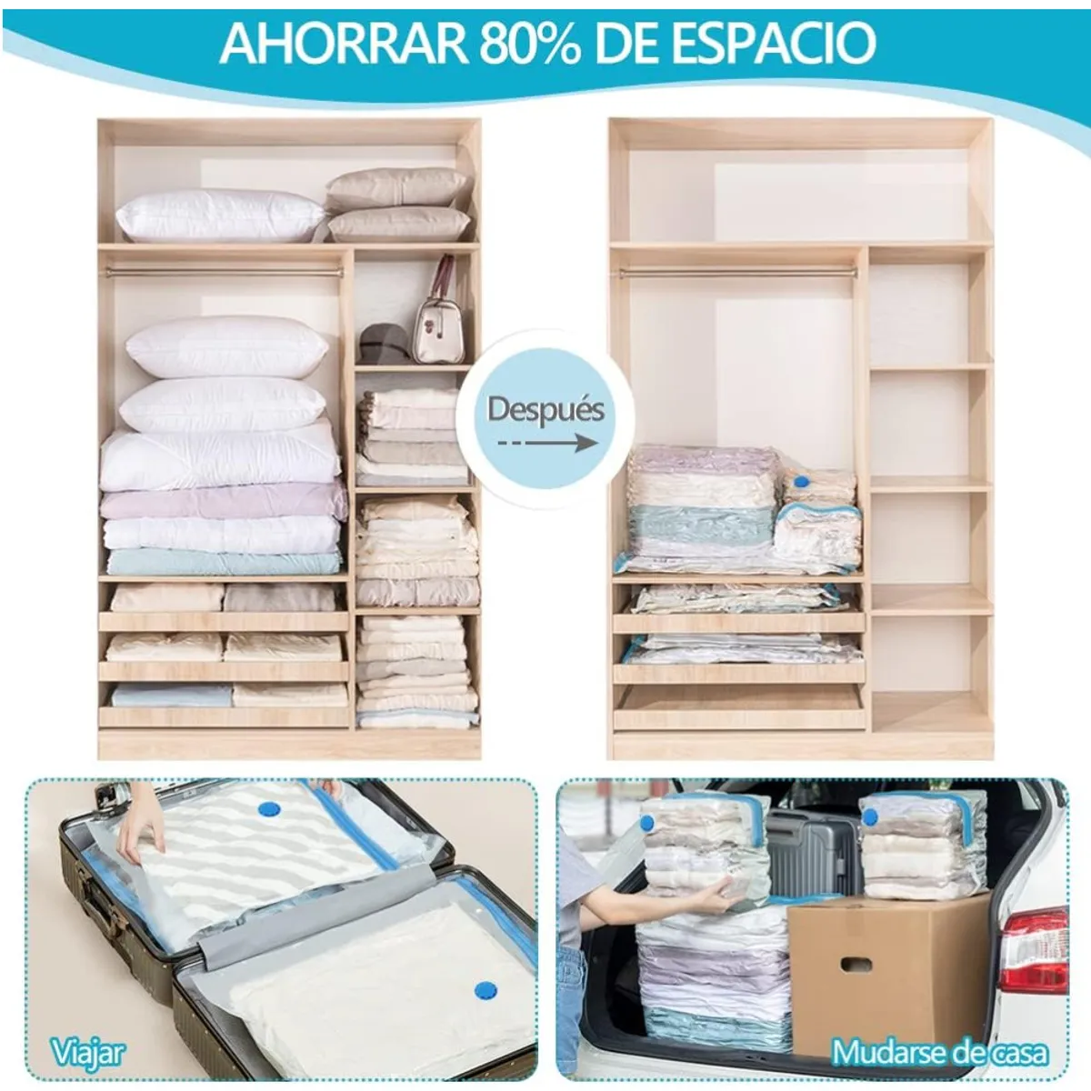KUANGYE - Pack X10 Bolsas Almacenamiento Al Vacío 50x40cm Para Ropa Y Edredón