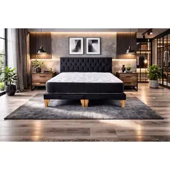 GENERICO - Set Cama 2 Plazas con Colchón Bonell + Box Tapizado + Respaldo Capitone Negro