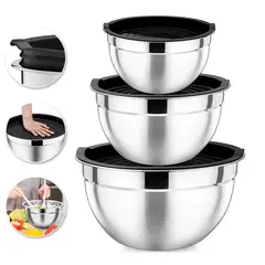 GENERICO - Bowls Con Tapa Acero Inoxidable Saludable Durable 3 Unidades