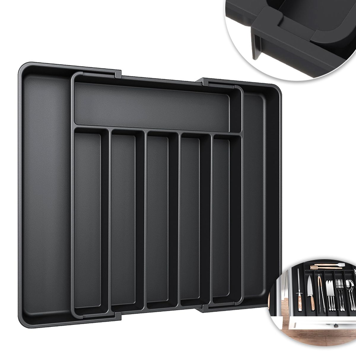 GENERICO - Organizador Cubiertos Ordenado Expandible Cocina Negro