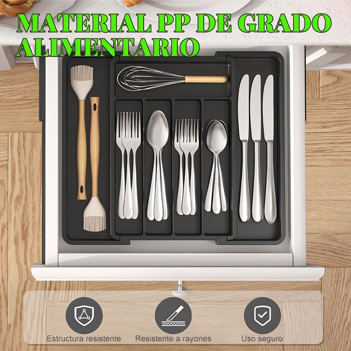GENERICO - Organizador Cubiertos Ordenado Expandible Cocina Negro