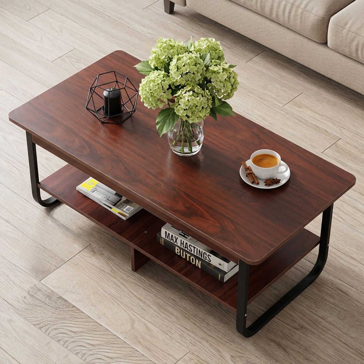 ROHE - Mesa De Centro Rectangular Estilo Rústico de 2 Niveles