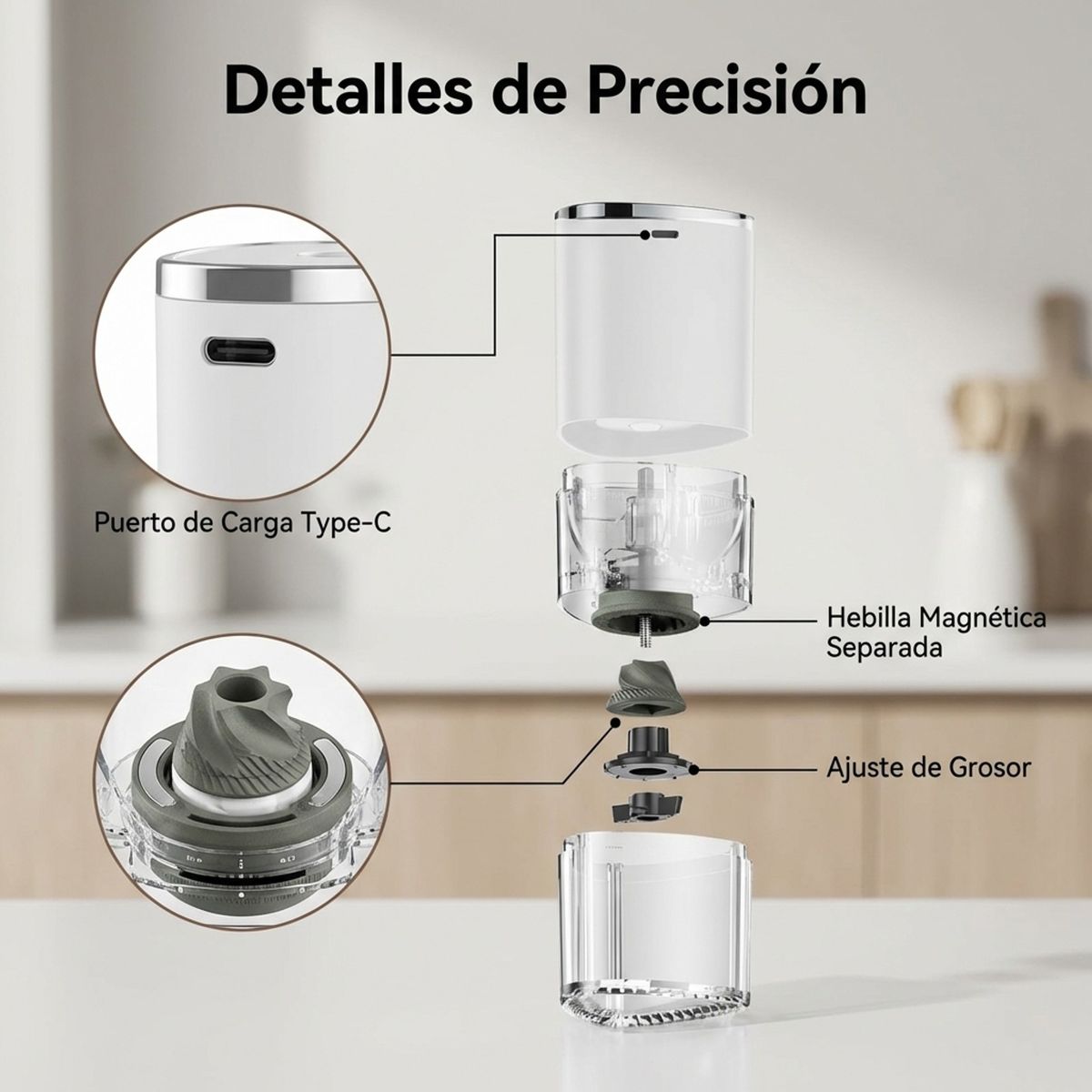 GENERICO - Molinillo de Café Automático Inalámbrico, Diseño Separable, 25g, Blanco