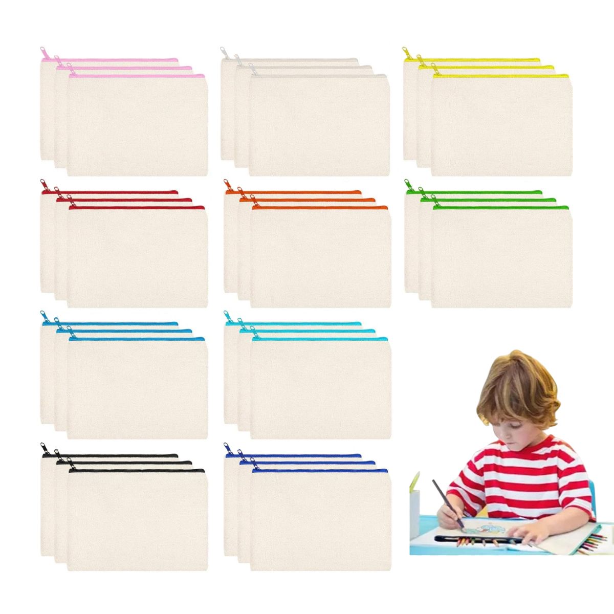 KINDA NICE - 30u Bolsas De Lona Pon Cremallera Para Organizar 21x12cm Multicolor
