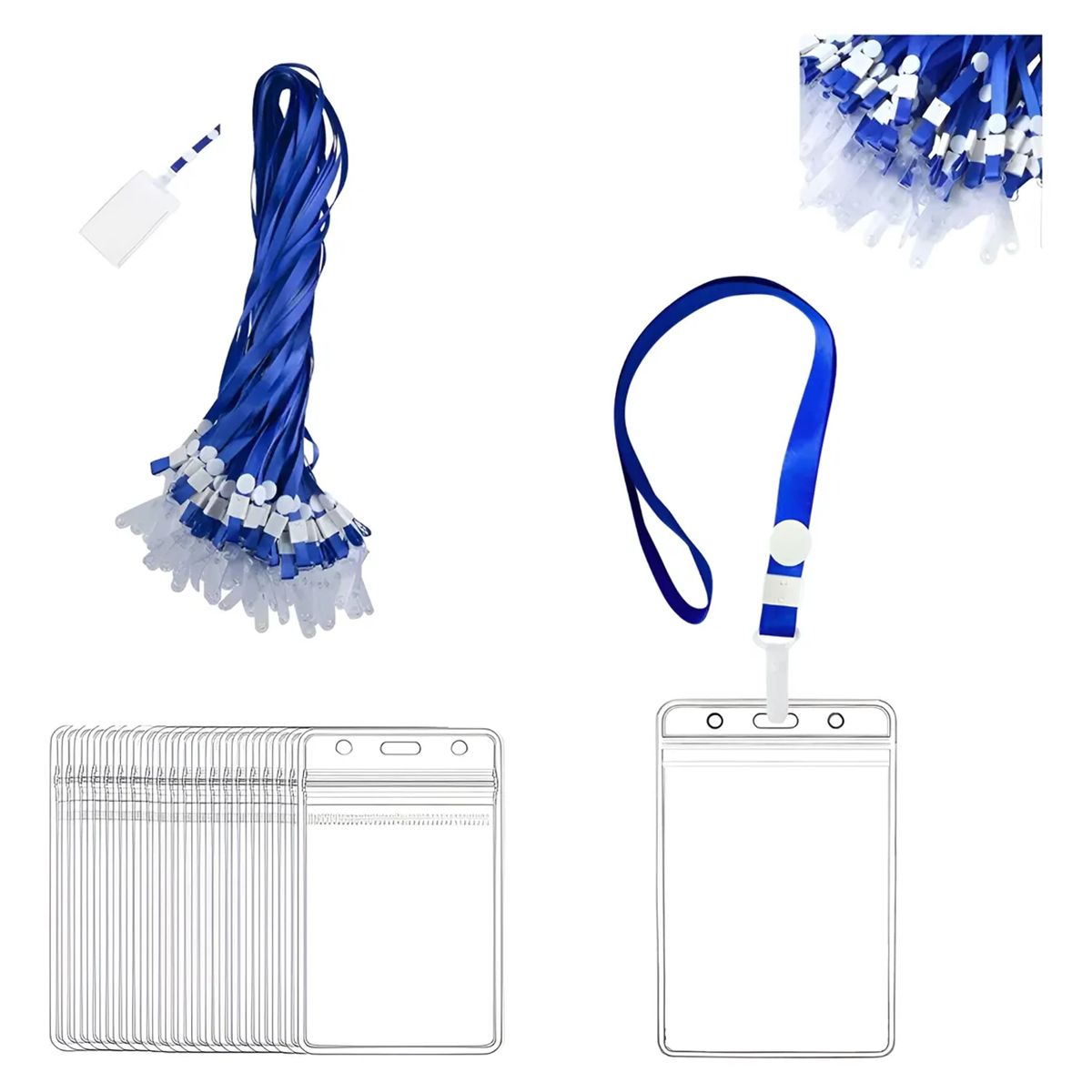 GENERICO - Pack 100 Porta Credenciales Transparente Incluye 100 Lanyard Transparente