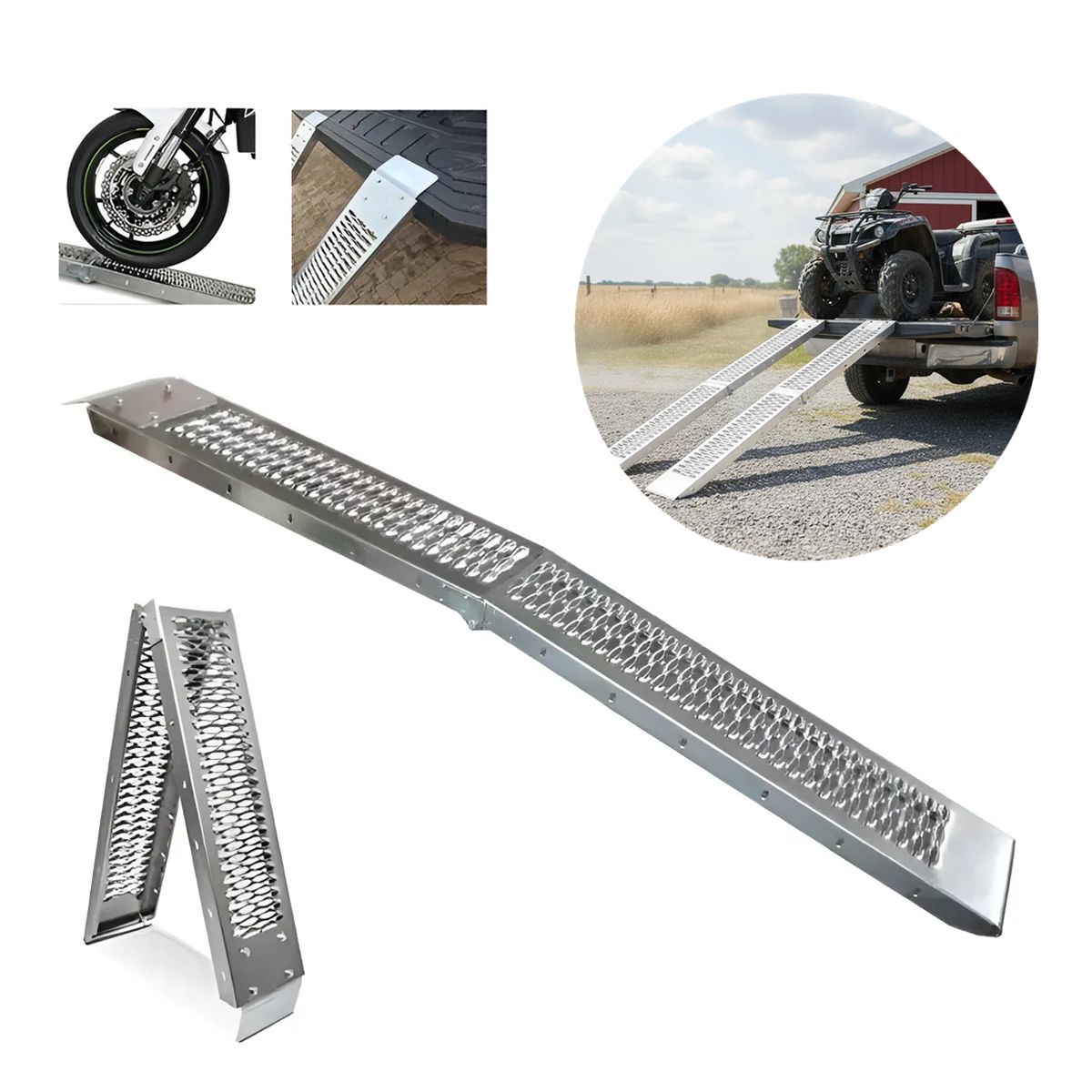 GENERICO - Rampa Para Cargar Motos O Quads Aluminio 195cm Plateado