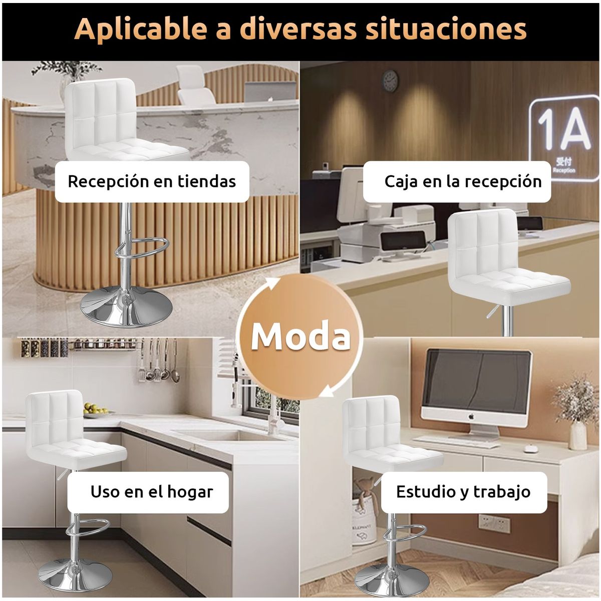 VIDITA - Pack 4 Silla Piso Bar Altura Regulable Taburete Bar Alto Con Respaldo Acolchado