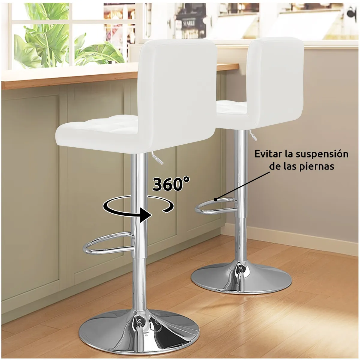 VIDITA - Pack 2 Silla Piso Bar Altura Regulable Taburete Bar Alto Con Respaldo Acolchado