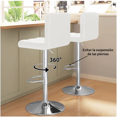 Imagen 2 del producto Pack 2 Silla Piso Bar Altura Regulable Taburete Bar Alto Con Respaldo Acolchado