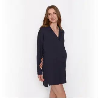 NALA - Camisa de Dormir Lactancia Botones Azul Marino