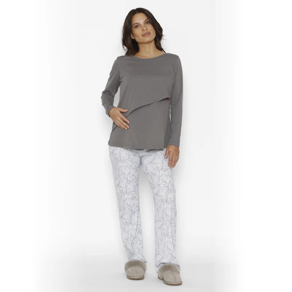 NALA - Pijama Lactancia Paz Manga Larga Jardín Gris Nala Maternity