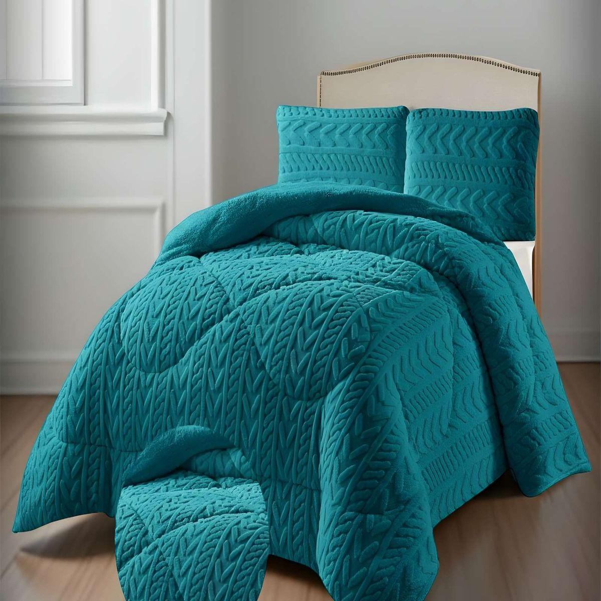 GENERICO - PLUMON DE INVERNO  PLAZA Y MEDIA TURQUESA 180x230cm