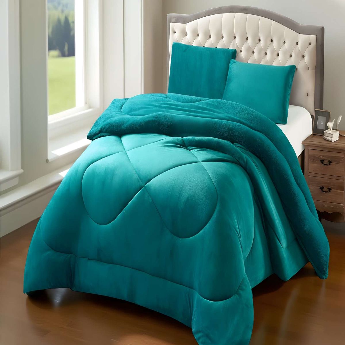 GENERICO - PLUMON  PLUSH CON CHIPORRO 2 PLAZAS TURQUESA 230x250cm