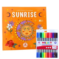 PRONOBEL - Libro Mandala Sunrise + 12 Plumones Doble Punta Fina/gruesa