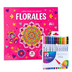 PRONOBEL - Libro Mándala Florales + 12 Plumones Doble Punta Fina/gruesa
