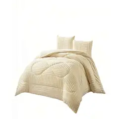 GENERICO - COBERTOR DE PELUDOS LECHE CON TEXTURA PLAZA Y MEDIA COLOR BEIGE