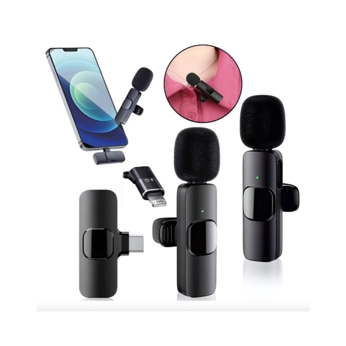 GENERICO - Micrófono Inalámbrico K9 Dual Para Celular - Pack 2 Micrófonos Plug & Play