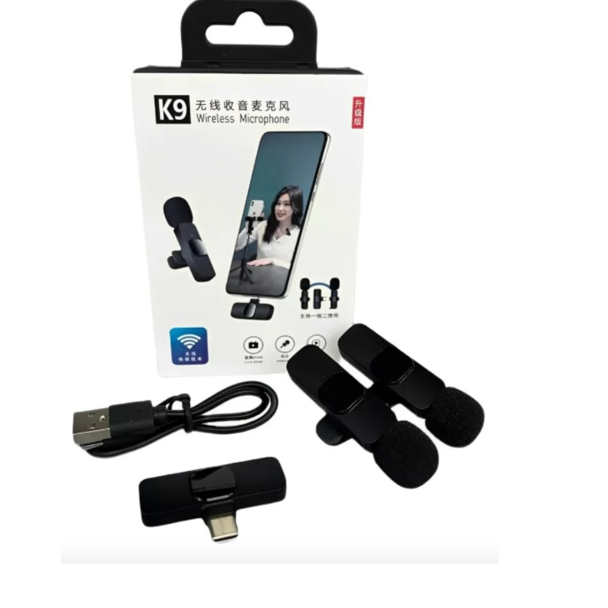 GENERICO - Micrófono Inalámbrico K9 Dual Para Celular - Pack 2 Micrófonos Plug & Play