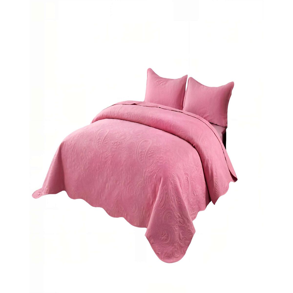 GENERICO - CUBRECAMA QUILT DE VERANO 1,5 PLAZAS CON RELIEVE COLOR ROSADO